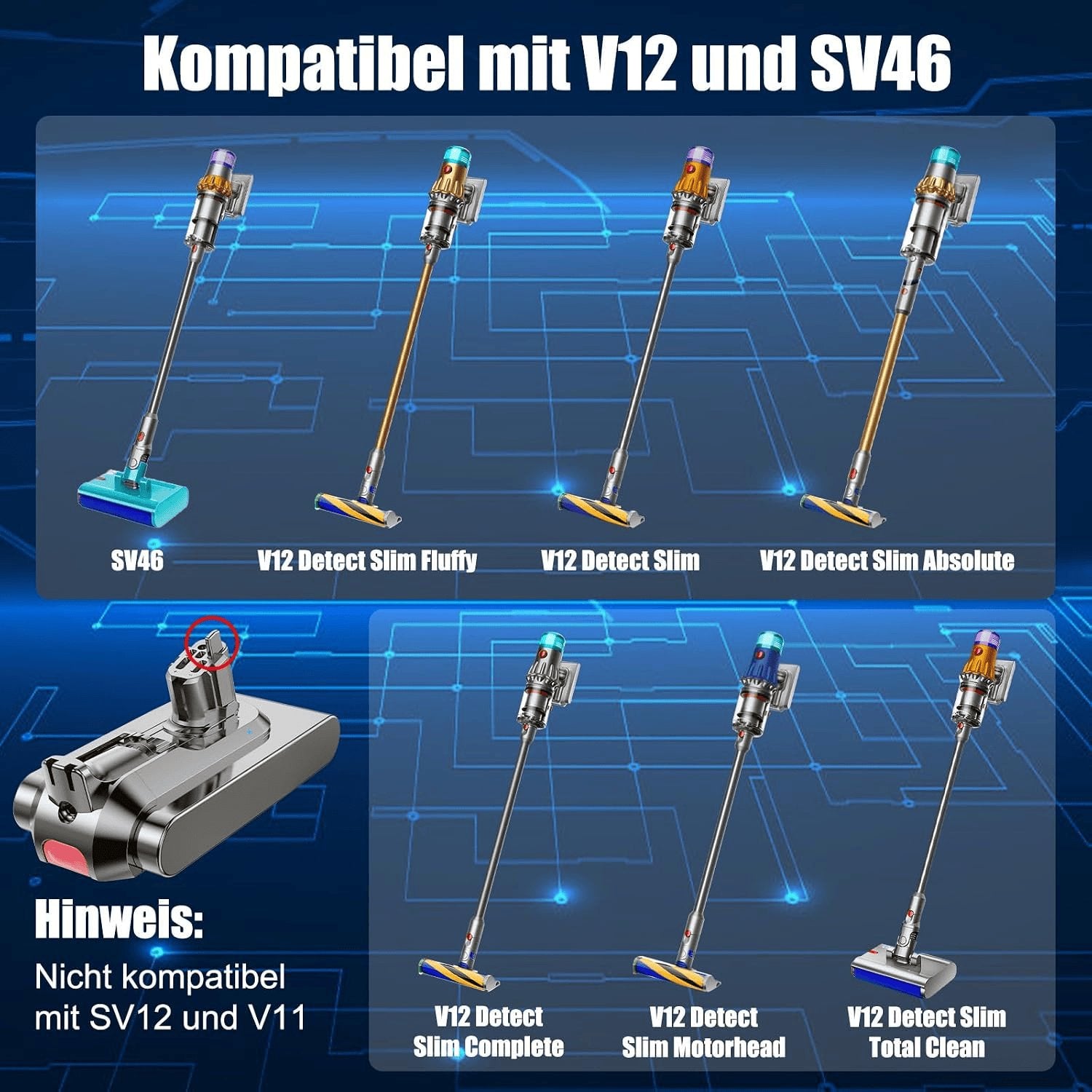 V12 Akku Für Dyson V12, Akku Kompatibel Mit V12Detect Slim/Detect Slim Absolute Fluffy SV20 SV26 SV30 SV34 SV46 Staubsauger (Nicht Für V11 SV12) V12-30