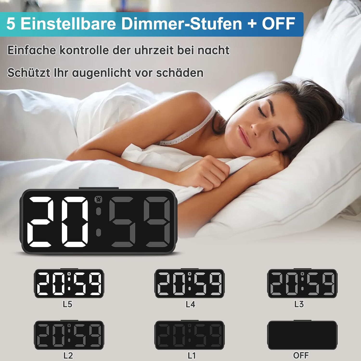 Wecker Digital Ohne Ticken Wecker Für Kinder Kleiner Uhr Lautstärke Und Helligkeit Einstellbar Snooze Funktion 12/24 Stunden Netzbetrieben(Weiß) Schwarz-Weiß