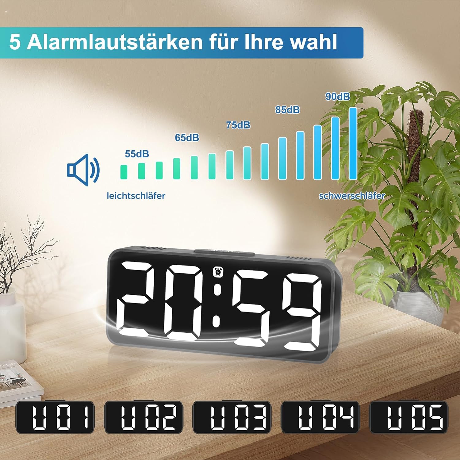 Wecker Digital Ohne Ticken Wecker Für Kinder Kleiner Uhr Lautstärke Und Helligkeit Einstellbar Snooze Funktion 12/24 Stunden Netzbetrieben(Weiß) Schwarz-Weiß