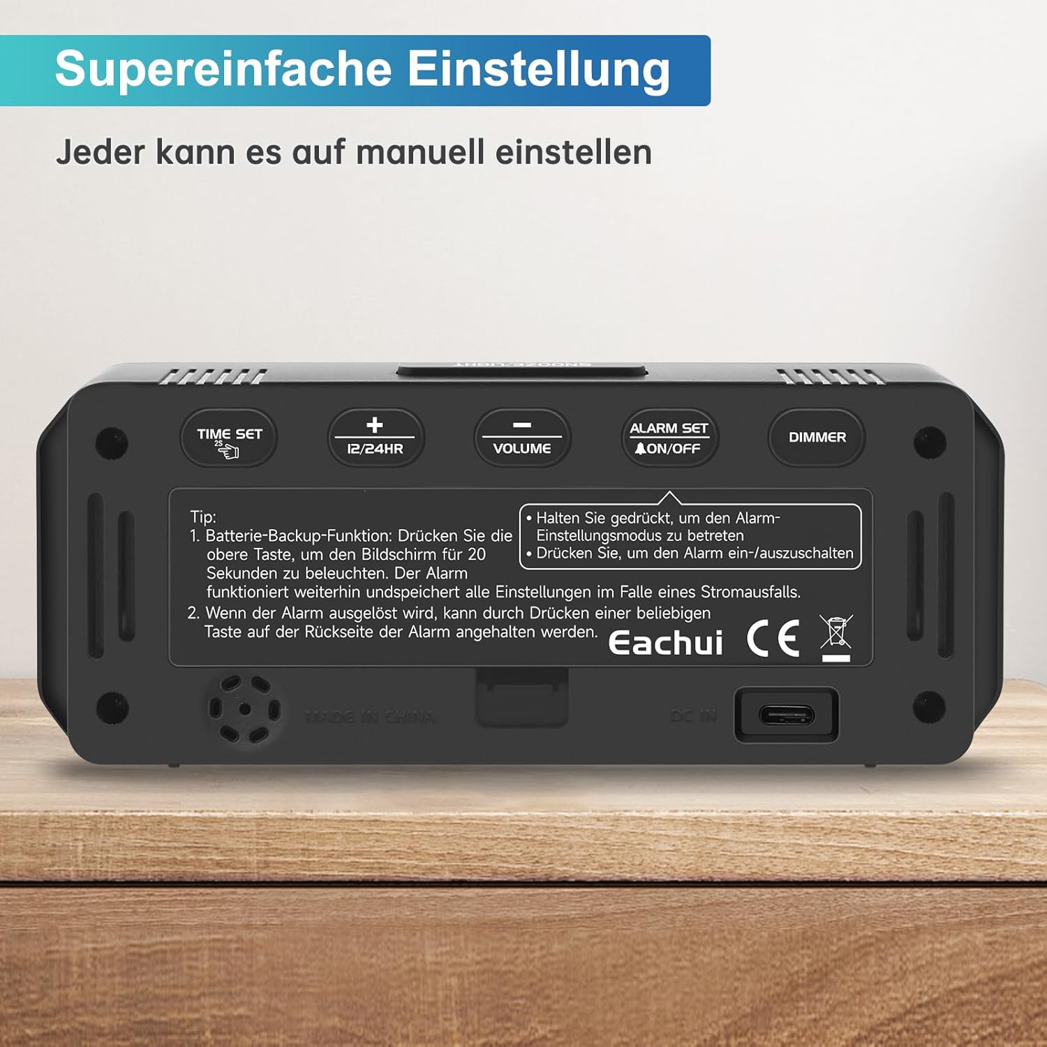 Wecker Digital Ohne Ticken Wecker Für Kinder Kleiner Uhr Lautstärke Und Helligkeit Einstellbar Snooze Funktion 12/24 Stunden Netzbetrieben(Weiß) Schwarz-Weiß