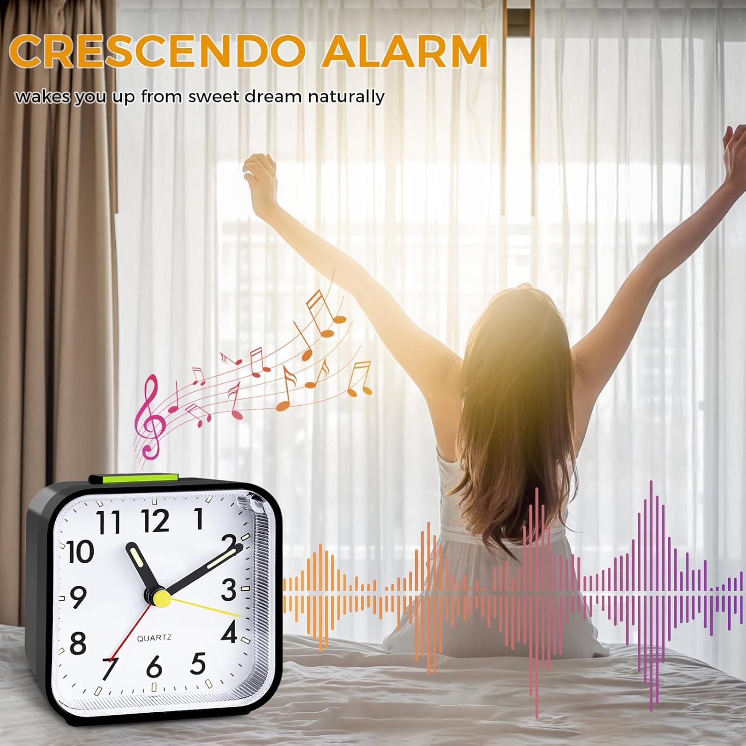 Wecker,Wecker Analog Ohne Ticken,Batteriebetrieben, Lauter Alarm,Schlummerfunktion,Geräuschloser Betrieb, Leuchtendes Display, Tragbares Design Für Tiefschläfer. (Schwarz) Schwarz