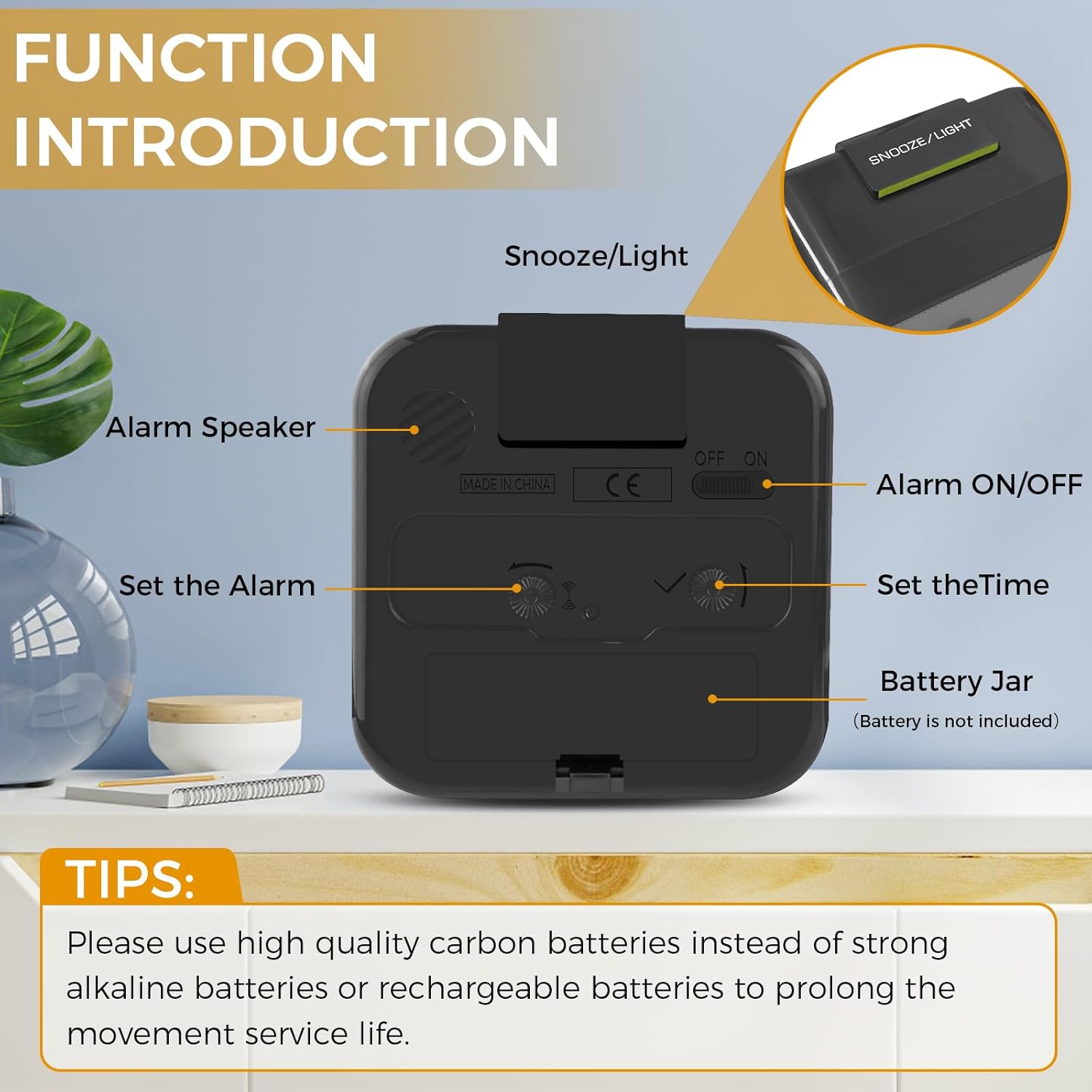 Wecker,Wecker Analog Ohne Ticken,Batteriebetrieben, Lauter Alarm,Schlummerfunktion,Geräuschloser Betrieb, Leuchtendes Display, Tragbares Design Für Tiefschläfer. (Schwarz) Schwarz