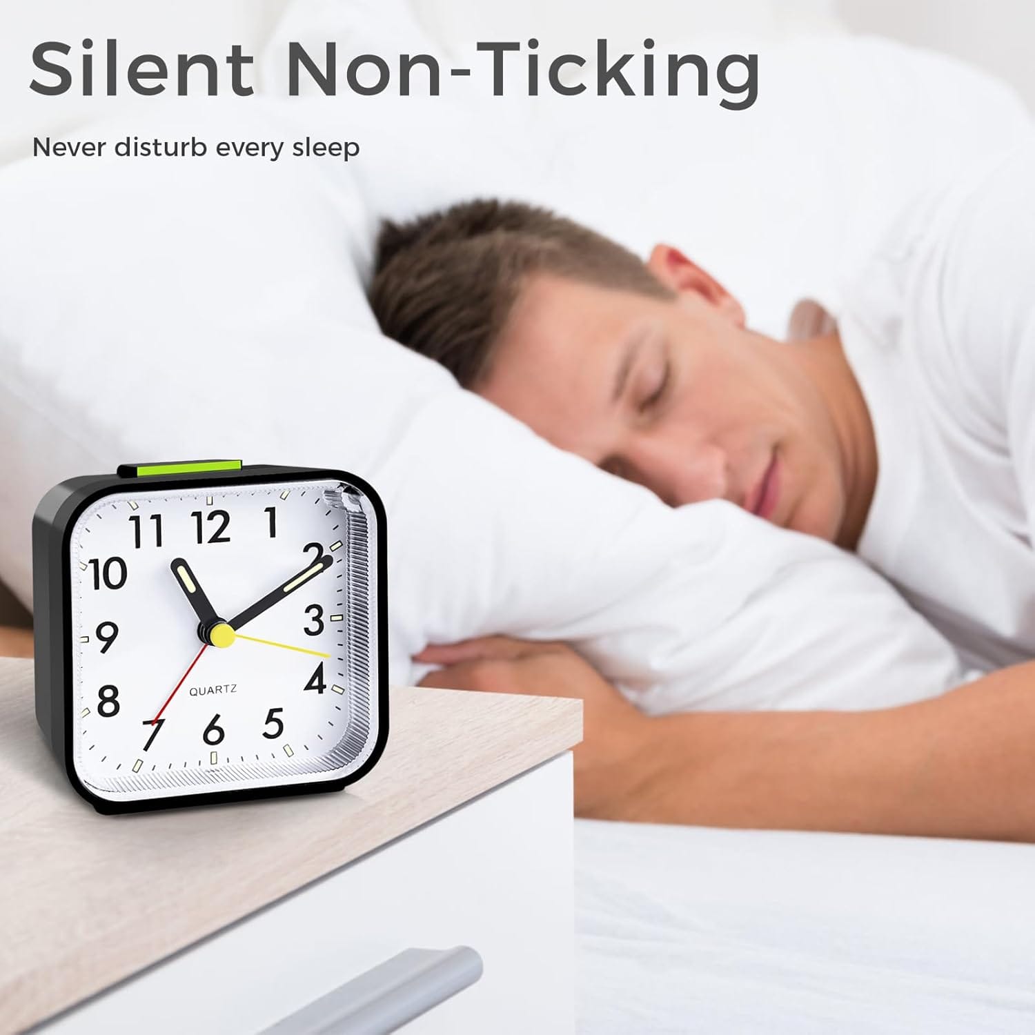 Wecker,Wecker Analog Ohne Ticken,Batteriebetrieben, Lauter Alarm,Schlummerfunktion,Geräuschloser Betrieb, Leuchtendes Display, Tragbares Design Für Tiefschläfer. (Schwarz) Schwarz
