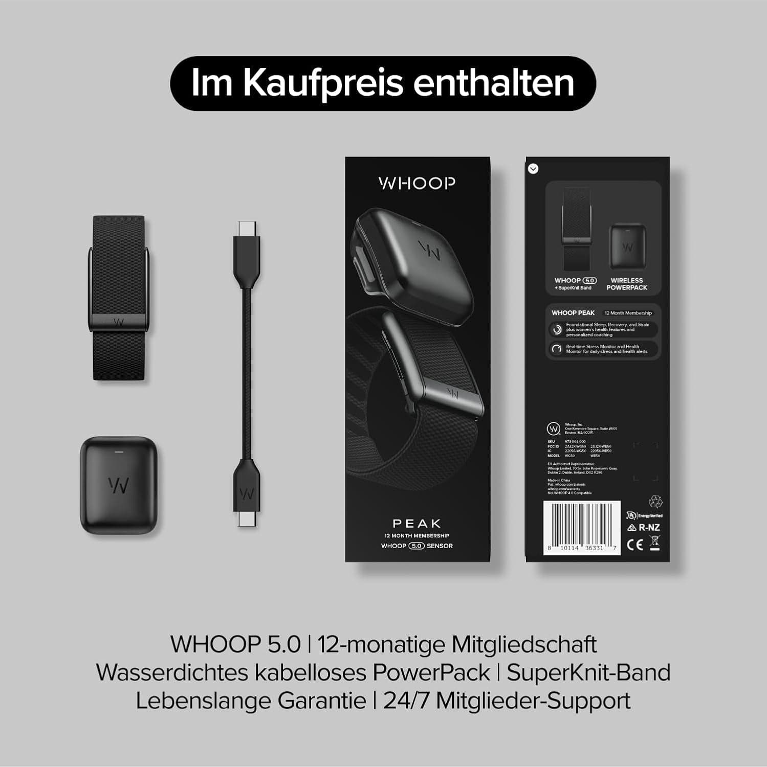 WHOOP 5.0/MG Aktivitätstracker – 12-Monatige Mitgliedschaft – Gesundheits- Und Fitness-Tracker, Schlaftracking, Personalisiertes Coaching Schwarz
