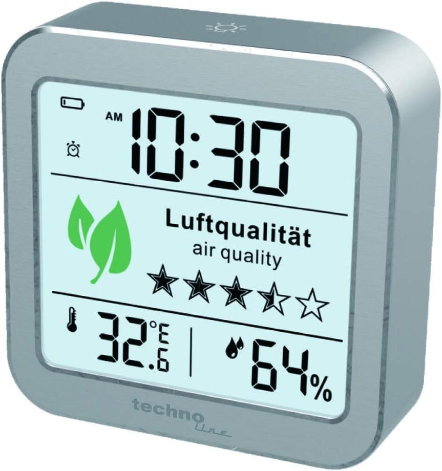 WL1020 Funkwanduhr Mit Luftgüteanzeige, Temperatur & Luftfeuchtigkeit, Tvoc-Sensor, 5-Sterne-Bewertung, Alarm, 12/24H-Format Und Schlummerfunktion – Weiß Mit Led-Hintergrundbeleuchtung Single