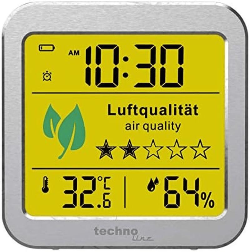 WL1020 Funkwanduhr Mit Luftgüteanzeige, Temperatur & Luftfeuchtigkeit, Tvoc-Sensor, 5-Sterne-Bewertung, Alarm, 12/24H-Format Und Schlummerfunktion – Weiß Mit Led-Hintergrundbeleuchtung Single